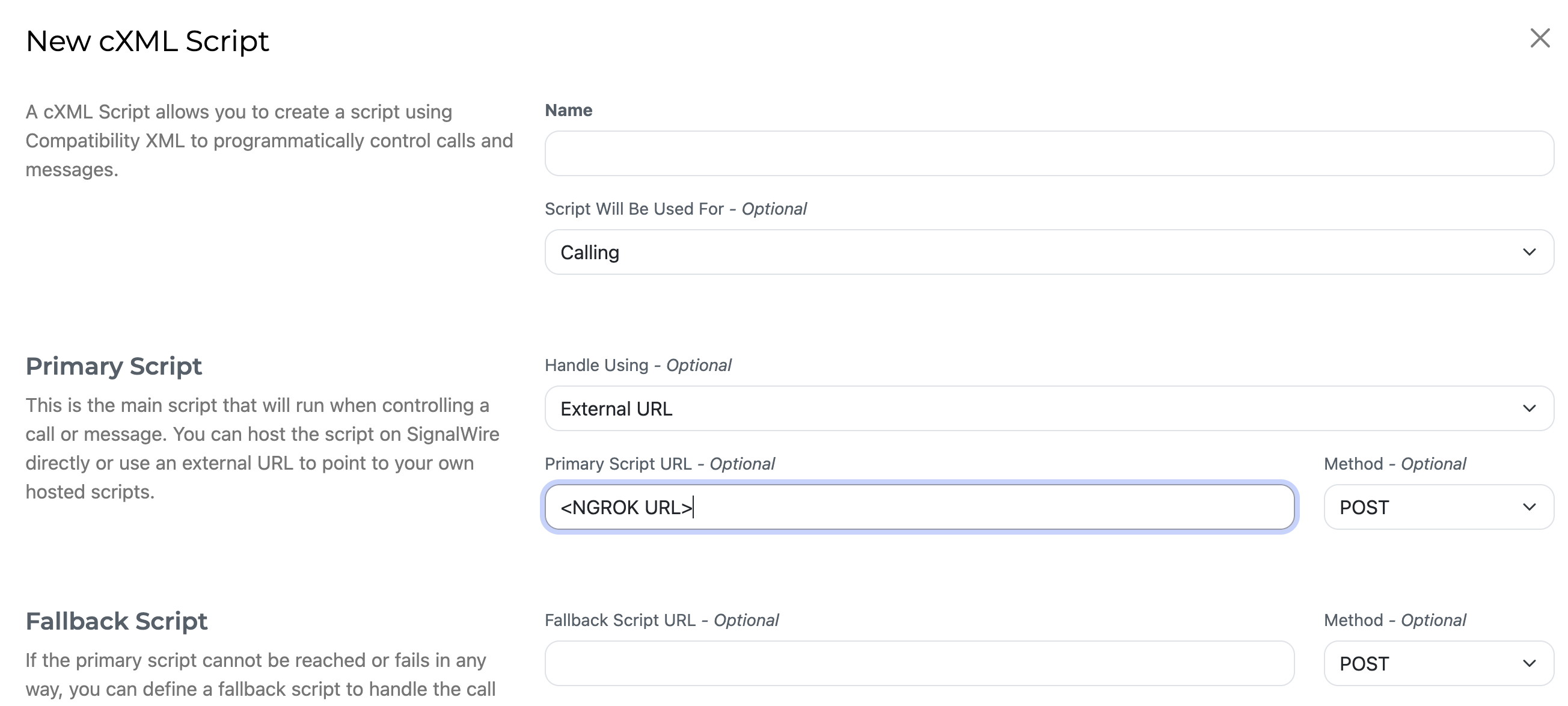 cXML script configuration with external URL